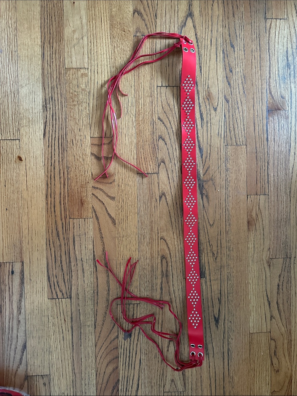 Red Studded Leather Lace-Up Waist Belt
